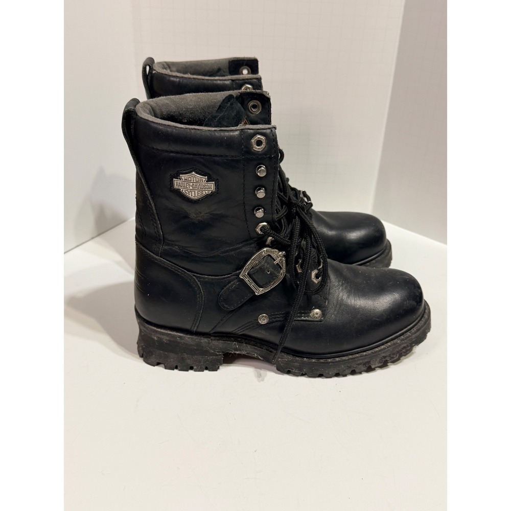 Harley-Davidson Mens Black Leather Lace Up Motorcycle Boots 81003 Size 10 - Picture 3 of 9